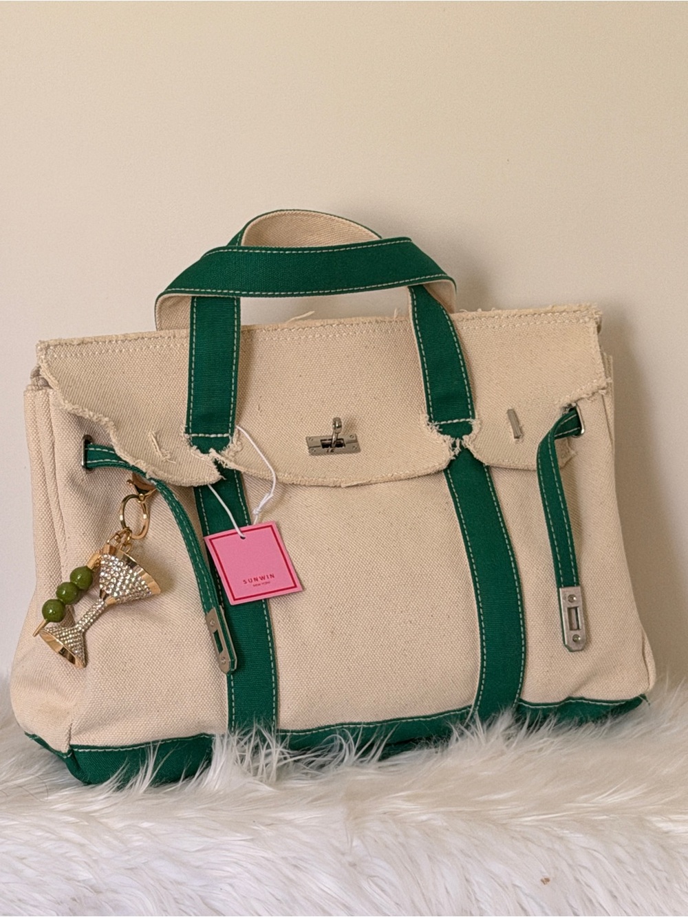 Sunwin Madaket Large Canvas Satchel Tote Kelly Green